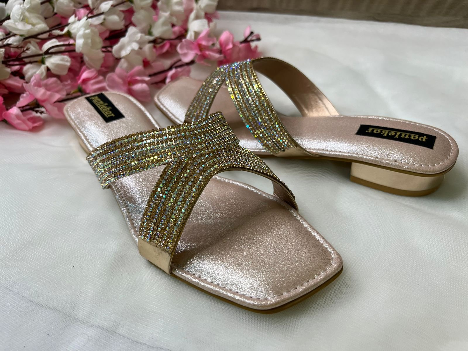 Rose gold Crystal Embellished Slip-On Sandal - Image 7