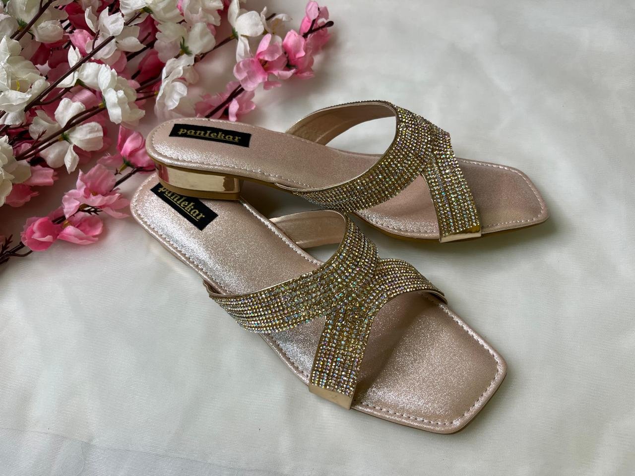 Rose gold Crystal Embellished Slip-On Sandal - Image 6