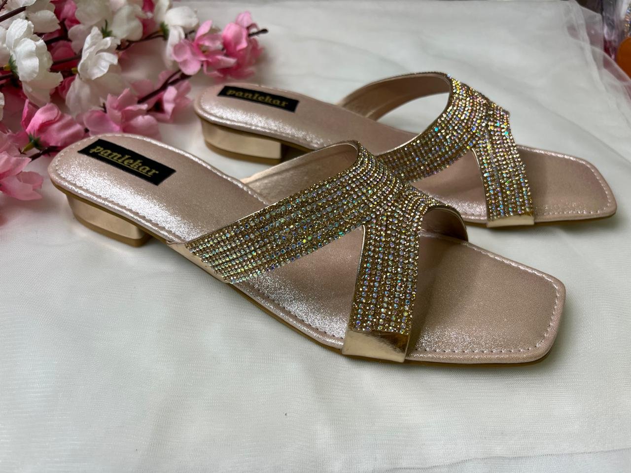 Rose gold Crystal Embellished Slip-On Sandal - Image 8