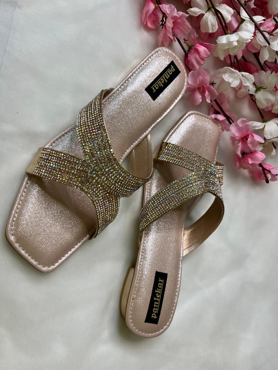 Rose gold Crystal Embellished Slip-On Sandal - Image 4