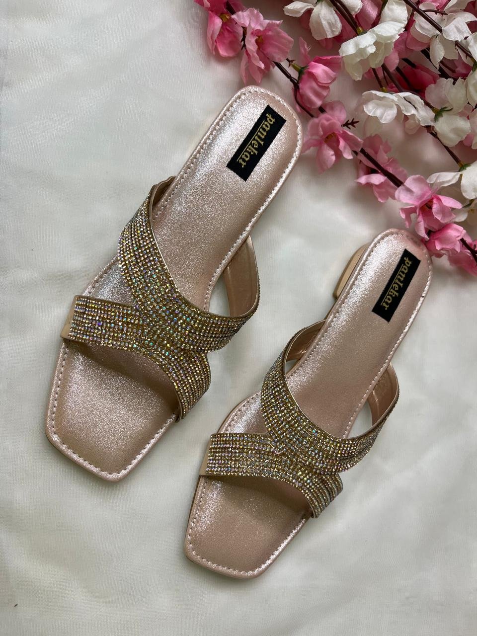 Rose gold Crystal Embellished Slip-On Sandal - Image 3