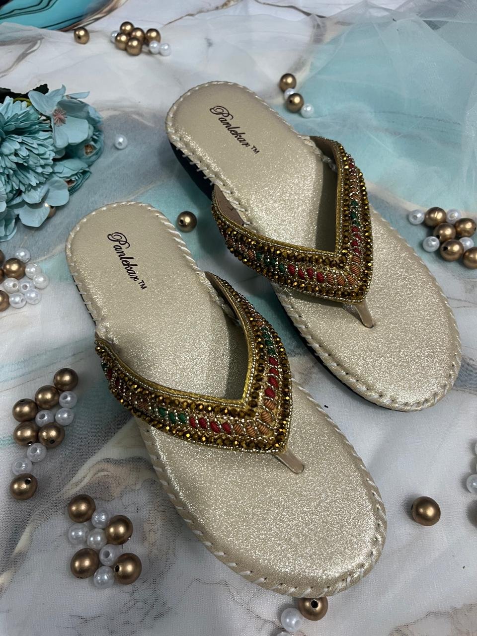 Golden Royal Sparkle Ethnic Chappals.