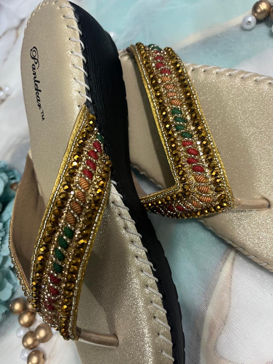 Golden Royal Sparkle Ethnic Chappals. - Image 6