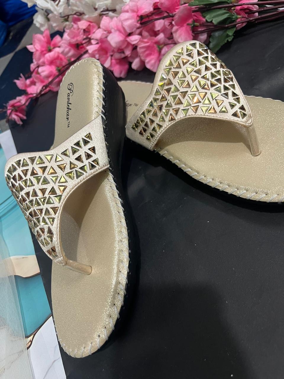 Beige ethnic slip-on sandals - Image 2